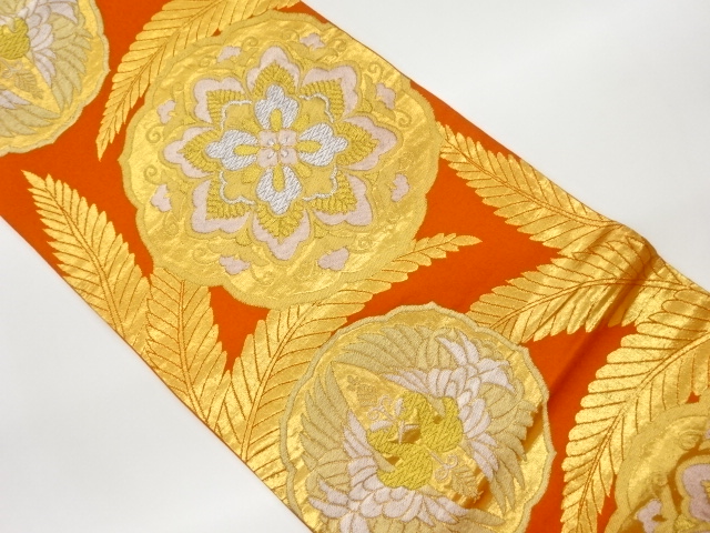 鏡裏に向かい鳥模様織出し袋帯